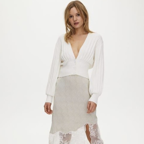 ARITZIA WILFRED Plunge Front Cardigan Merino Wool Sweater Oak White XXS - Picture 7 of 14